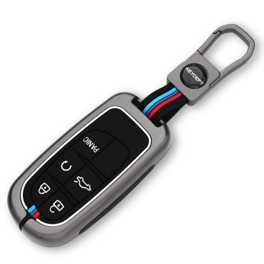 Keycept Metal Alloy Car Key Cover for Jeep Meridian, Compass, Trailhawk 5 Button Smart Key with keychain (Type M1)