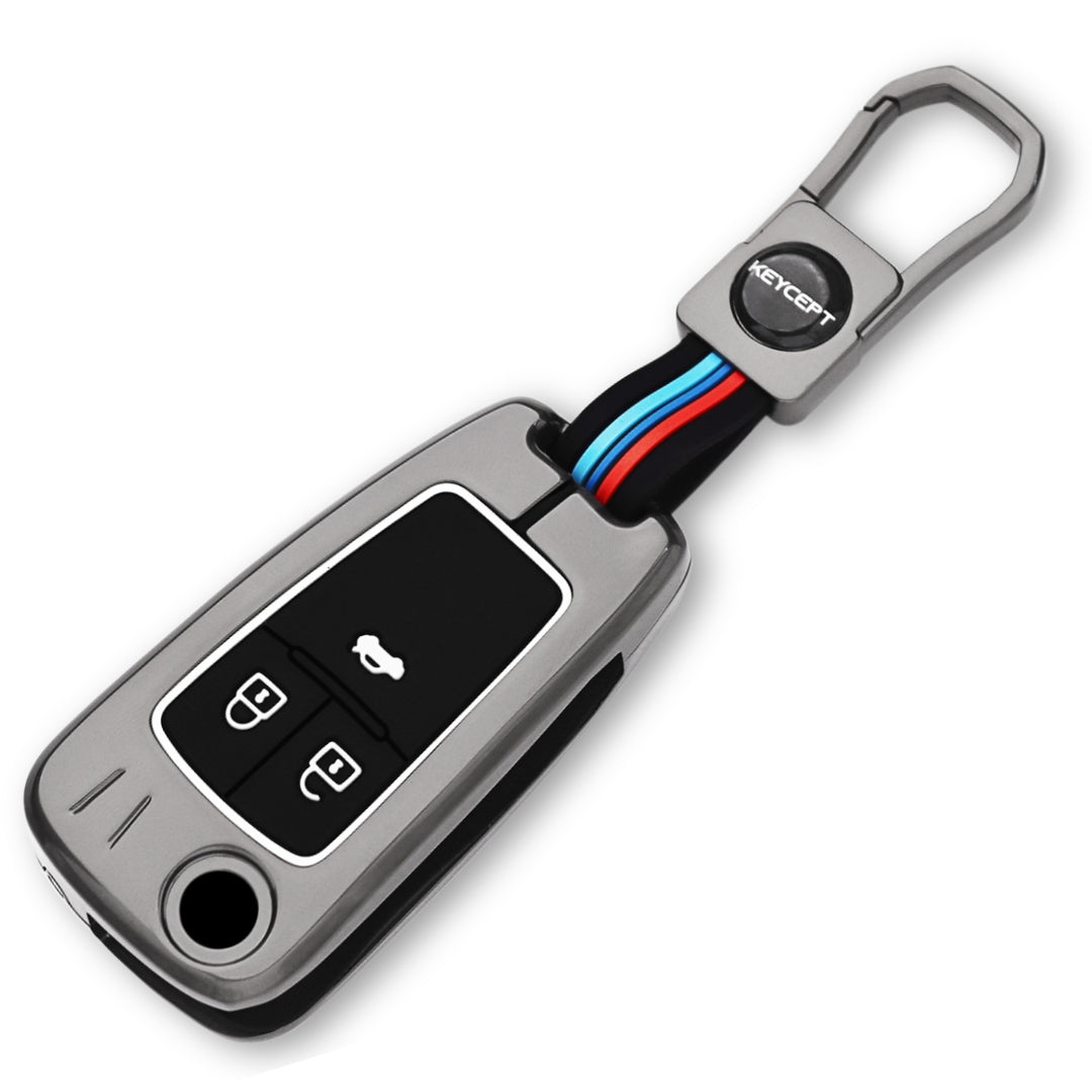 Keycept Metal Alloy Car Key Cover for Chevrolet Cruze | Beat | Avio | Spark 3 Button Flip Key Only with keychain (Type M1)