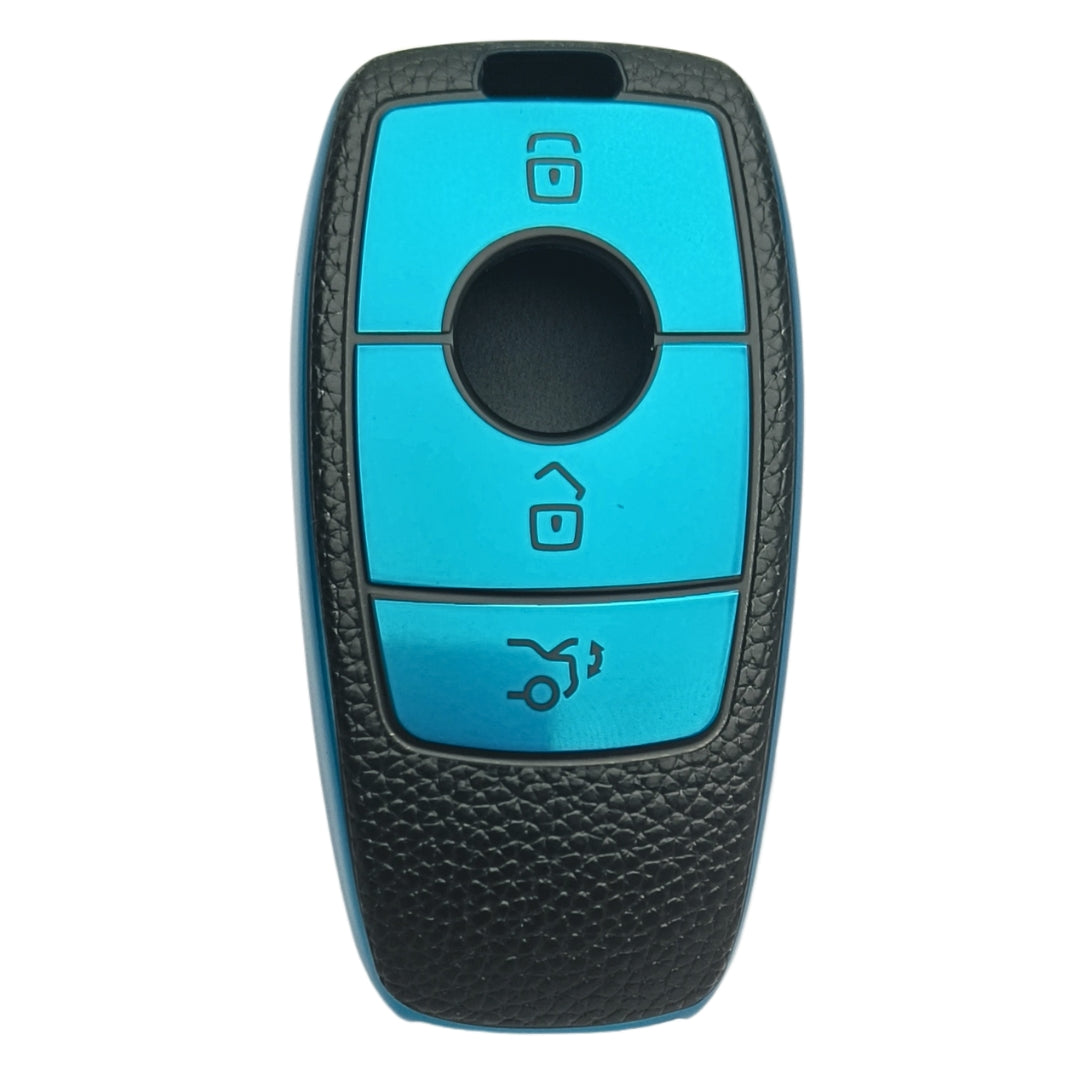 Leather Key Cover Compatible for Mercedes Benz E Series 3 Button Smart Key