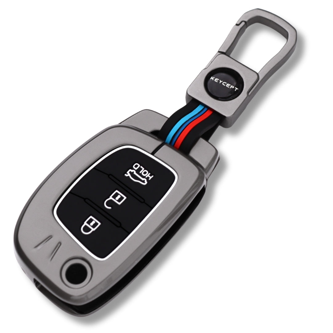 Metal Alloy Key Cover Compatible for Hyundai Creta Venue Aura i20 Grand i10 Nios Xcent 3 Button Flip Key with Keychain. Type M1 Keycept