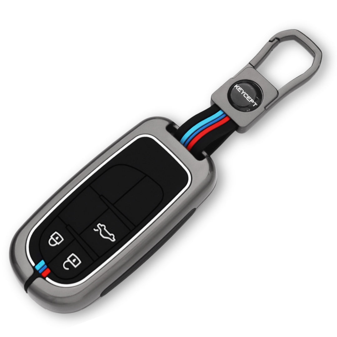 Keycept Metal Alloy Car Key Cover for Jeep Meridian, Compass, Trailhawk 3 Button Smart Key with keychain (Type M1)