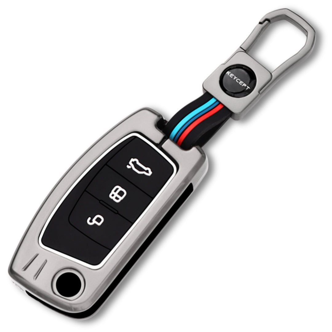 Metal Alloy Key Cover For Ford Fiesta, Figo, Old Ecosport 3 Button Flip Key with Keychain.