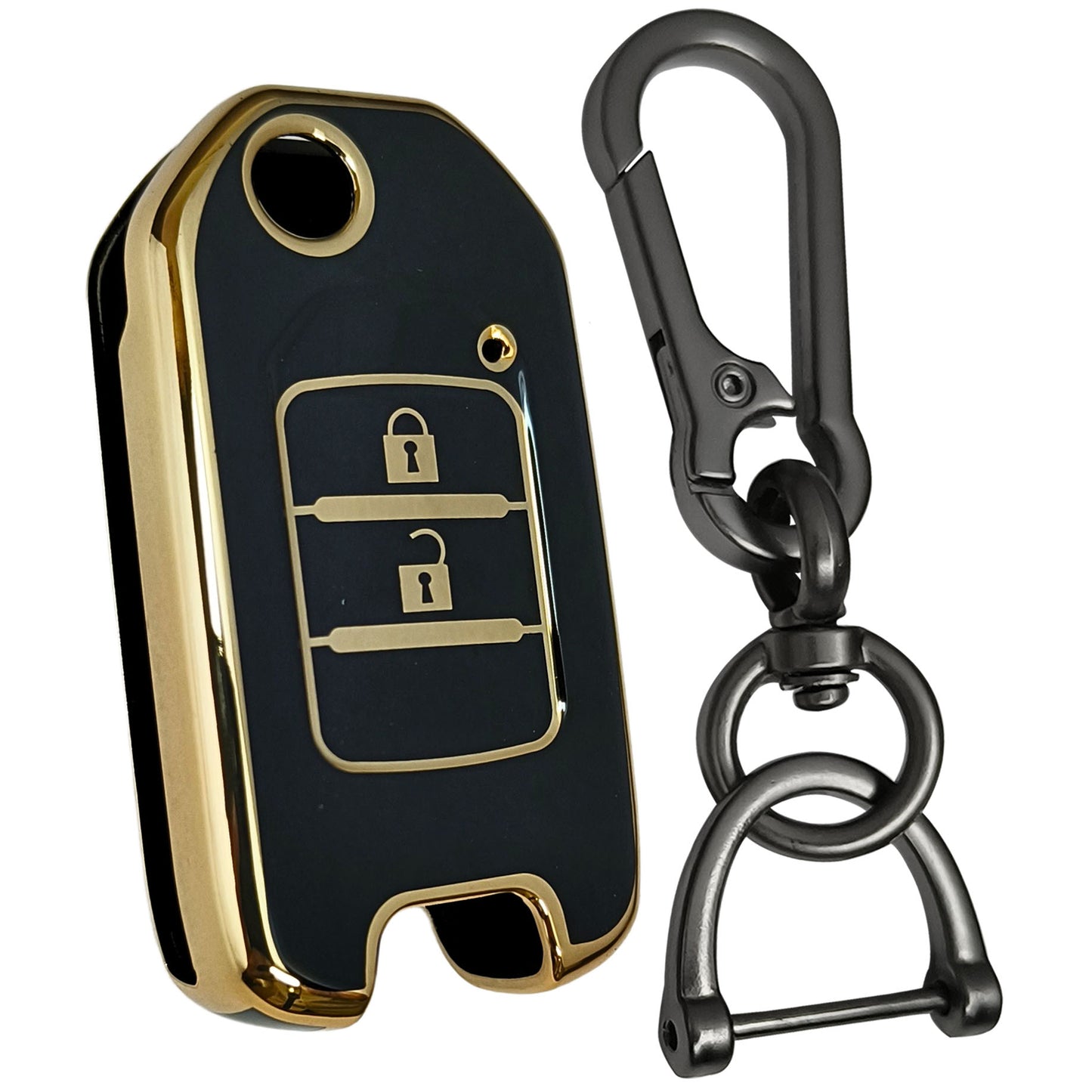 honda city wr-v 2 button flip tpu black gold key cover case accessories keychain
