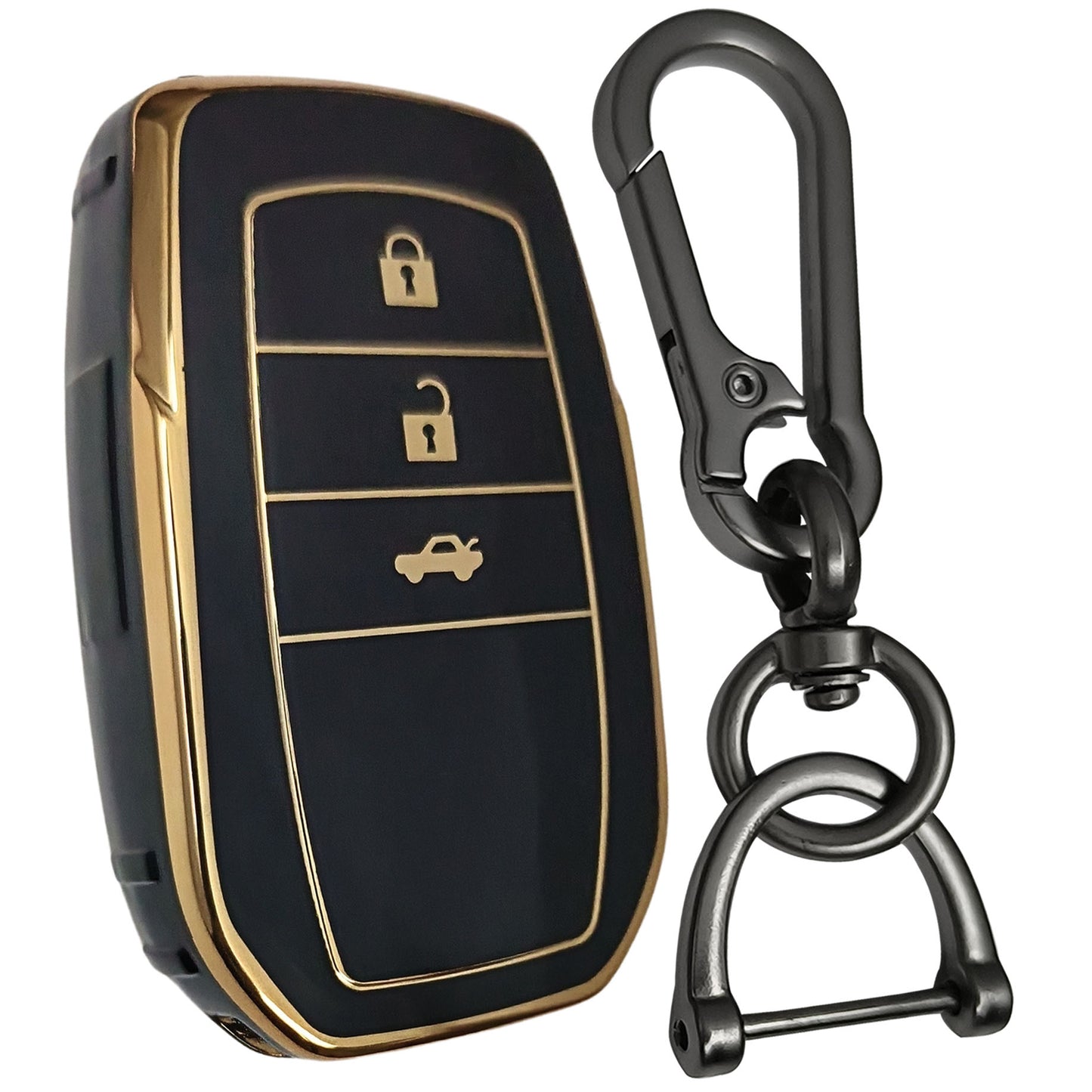 toyota innova crysta fortuner 3 button smart tpu black gold key cover case accessories keychain