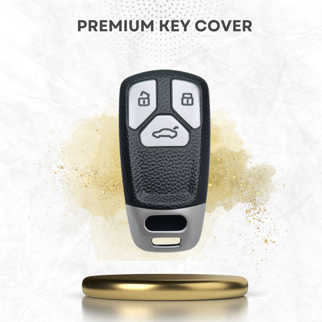 Audi TPU (Artificial) Leather Key Cover and Keychain (Type 7)