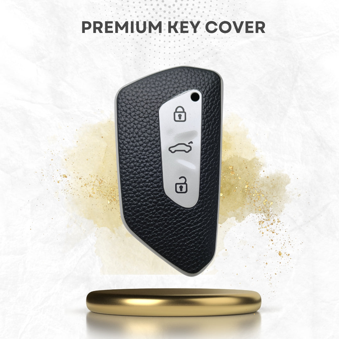 Skoda/Volkswagen TPU (Artificial) Leather Key Cover with Keychain. (Type 6)