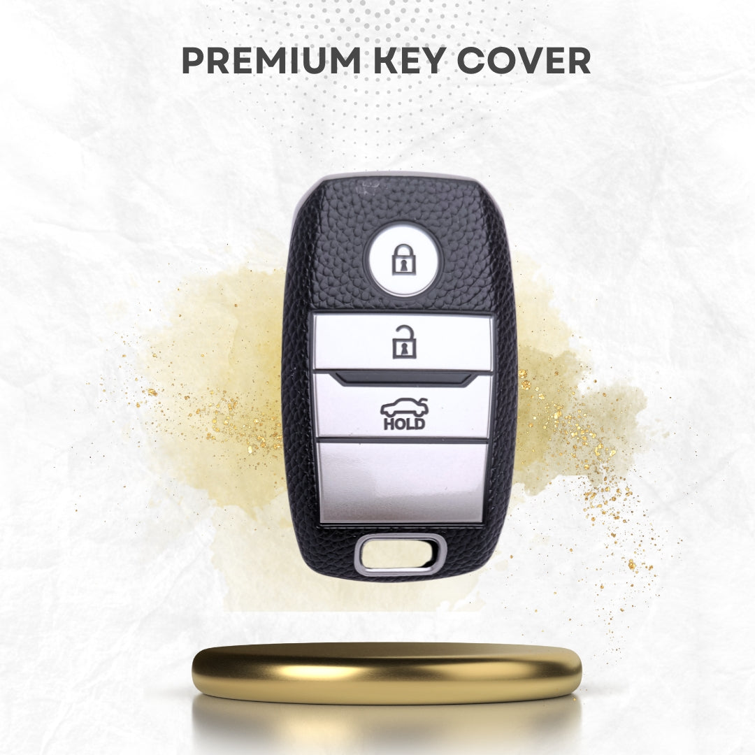 Kia TPU Leather Key Cover with Keychain. (Type 1)