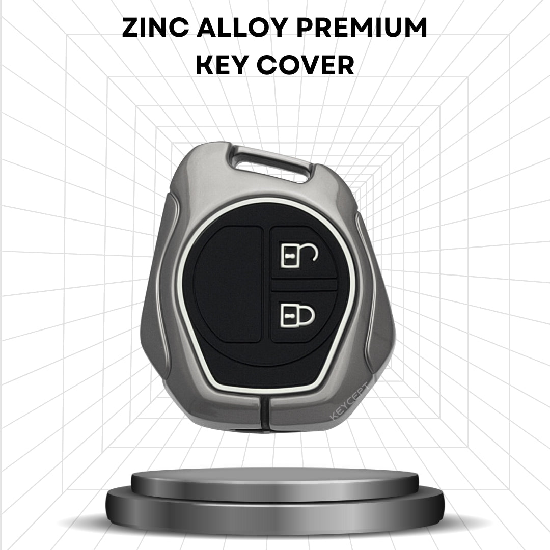 Keycept Metal Alloy Car Key Cover for Suzuki Swift, Dzire, Ertiga, Baleno, Celerio, WagonR, Ritz, Brezza, Scross, Alto, Fronx, XL6, Ciaz, Grand Vitara, Jimny, Alto K10, S Presso, WangoR, Ignis with Keychain (Dual Black & Tan)