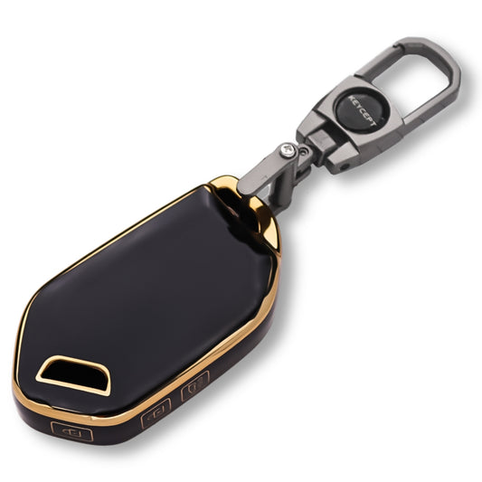 Keycept Gold Line TPU Car Key Cover for Kia Syros, EV6, EV9 4 Button smart key with keychain (Type K2)