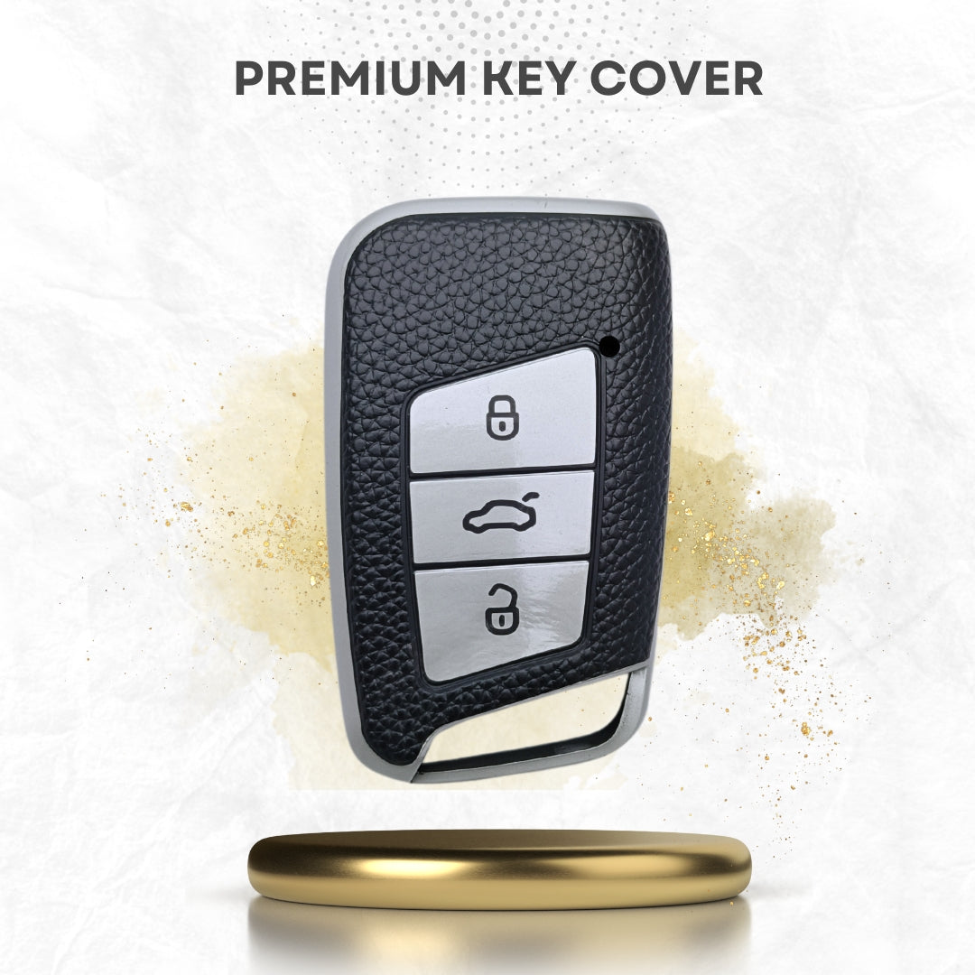 Skoda/Volkswagen TPU Leather Key Cover with Keychain. (Type 1)