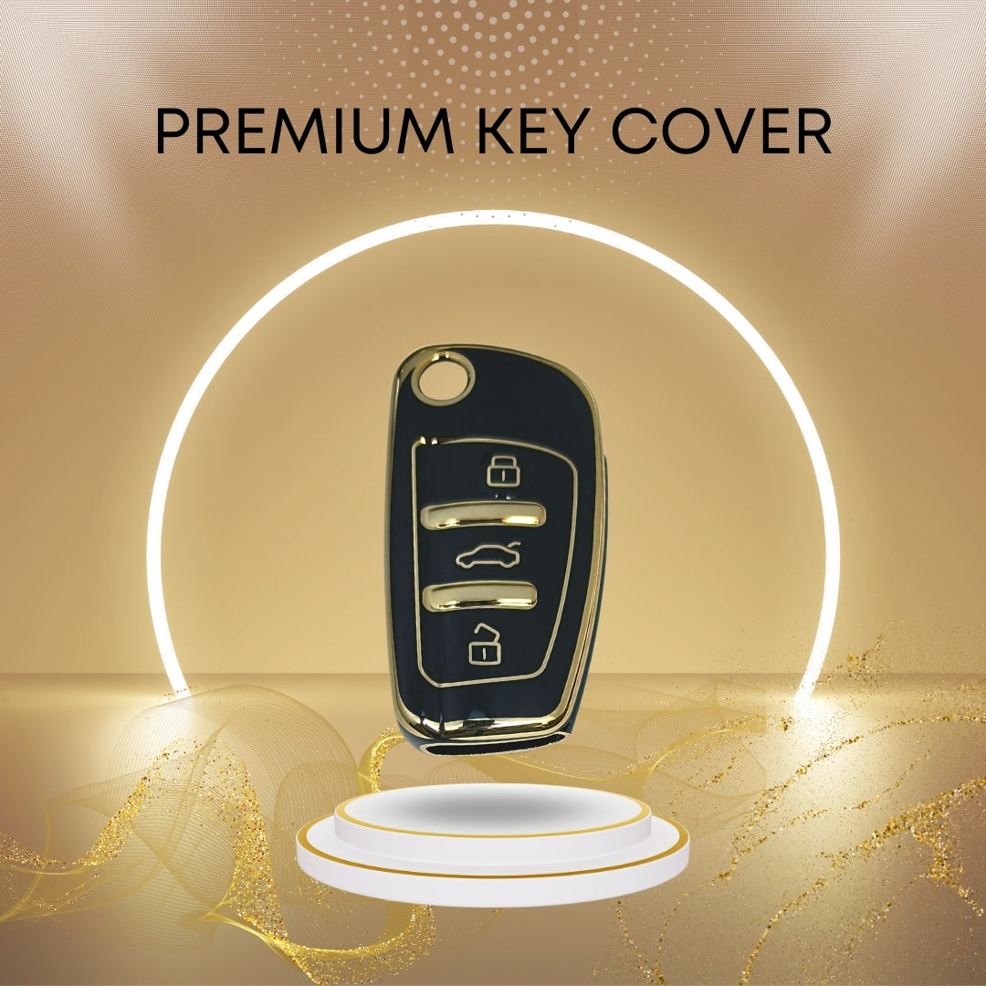 Black Gold Line TPU Key Cover for Audi A1, A3, A6, Q2, Q3, Q7, TT, TTS, R8, S3, S6, RS 3 button flip key