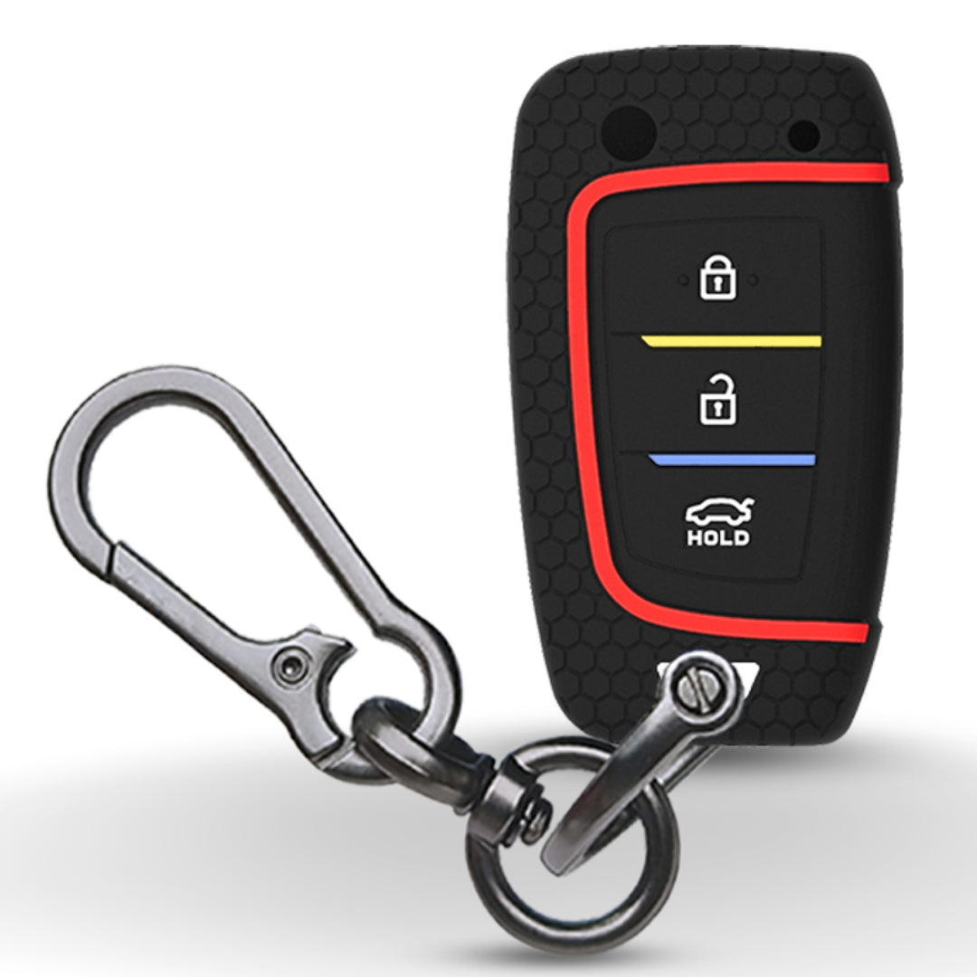 Black Silicone key cover for Hyundai Kona with keychain