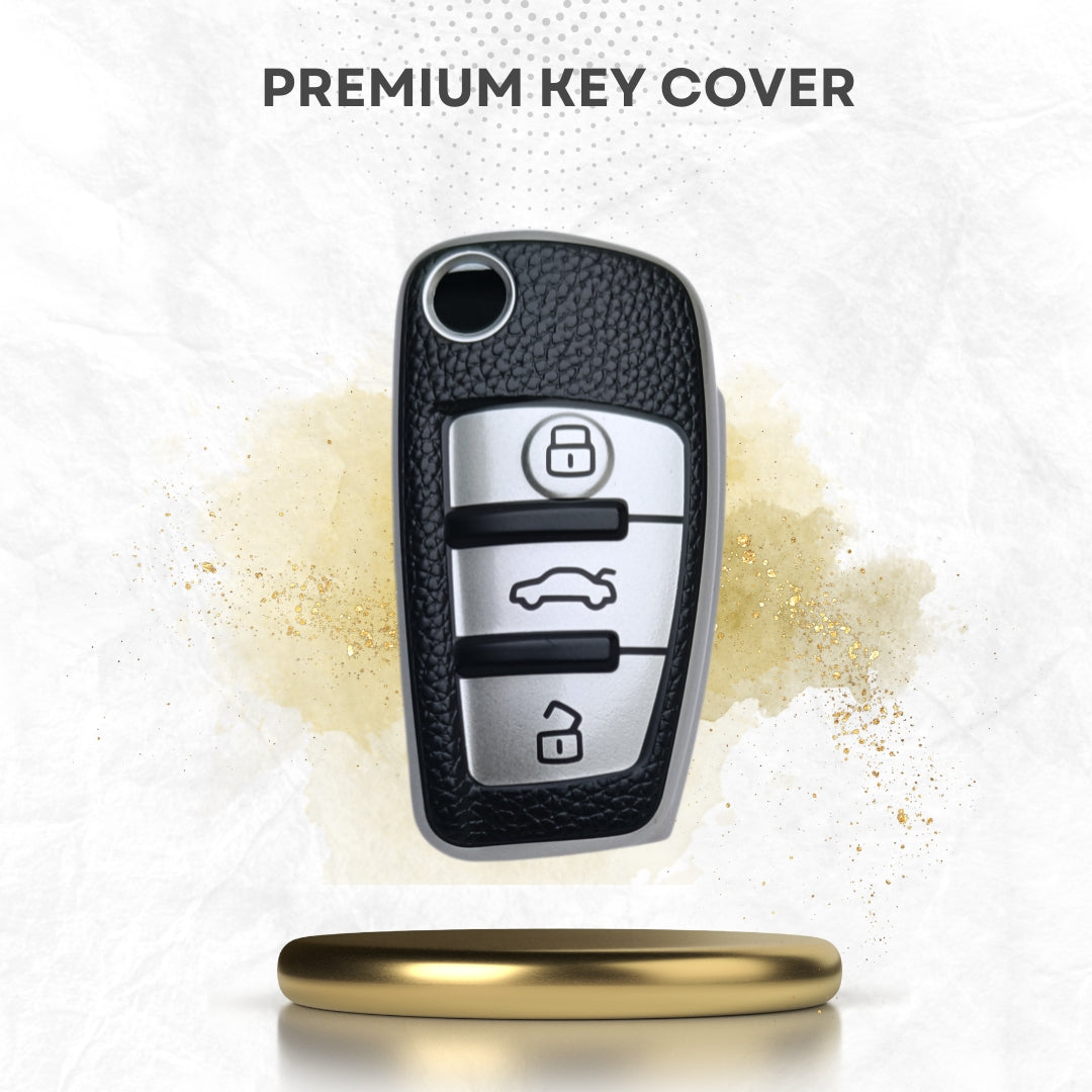 Audi TPU (Artificial) Leather Key Cover with Keychain. (Type 4)