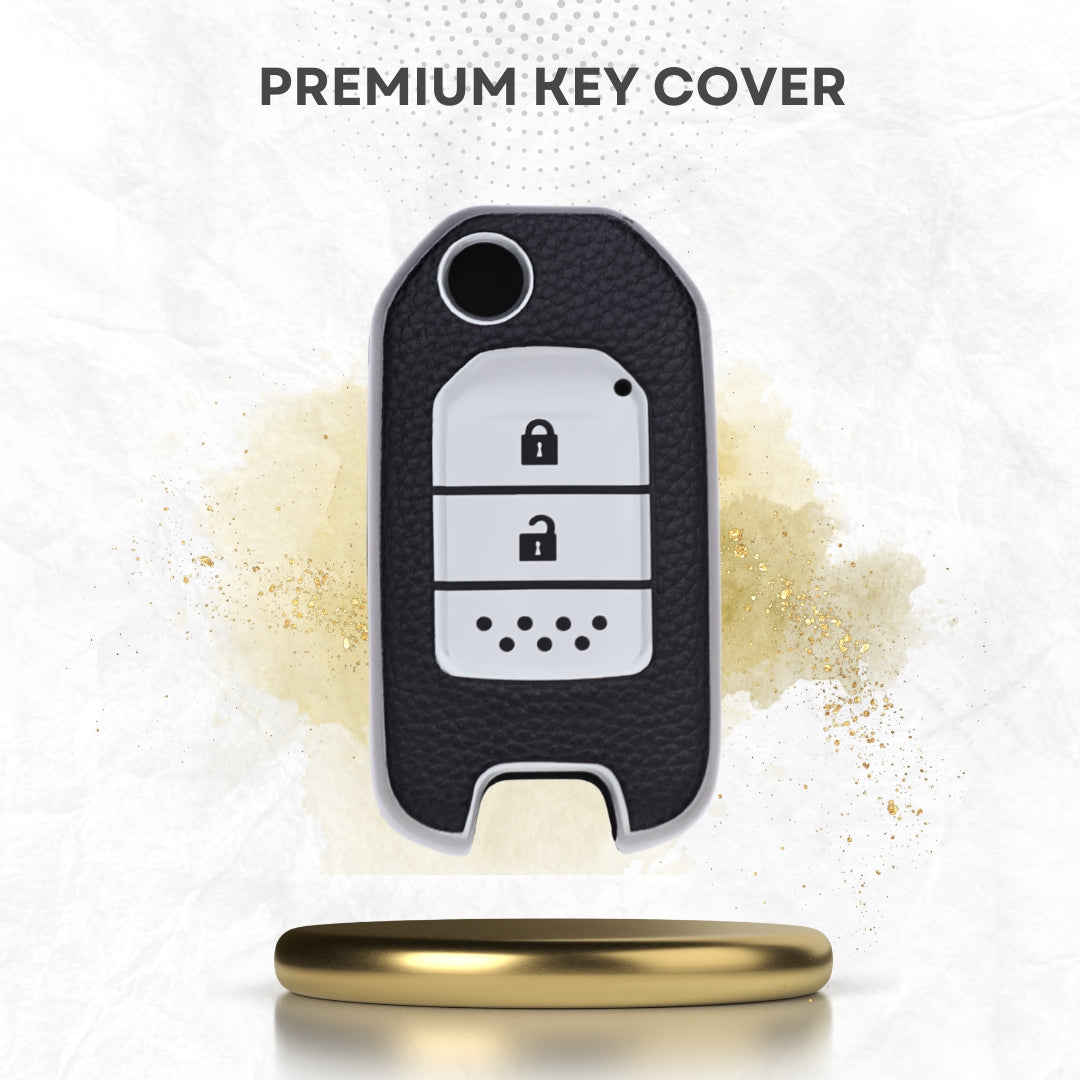 Keycept TPU Leather Car Key Cover for Honda City, WR-V 2 Button Flip Key with keychain (Type K6)