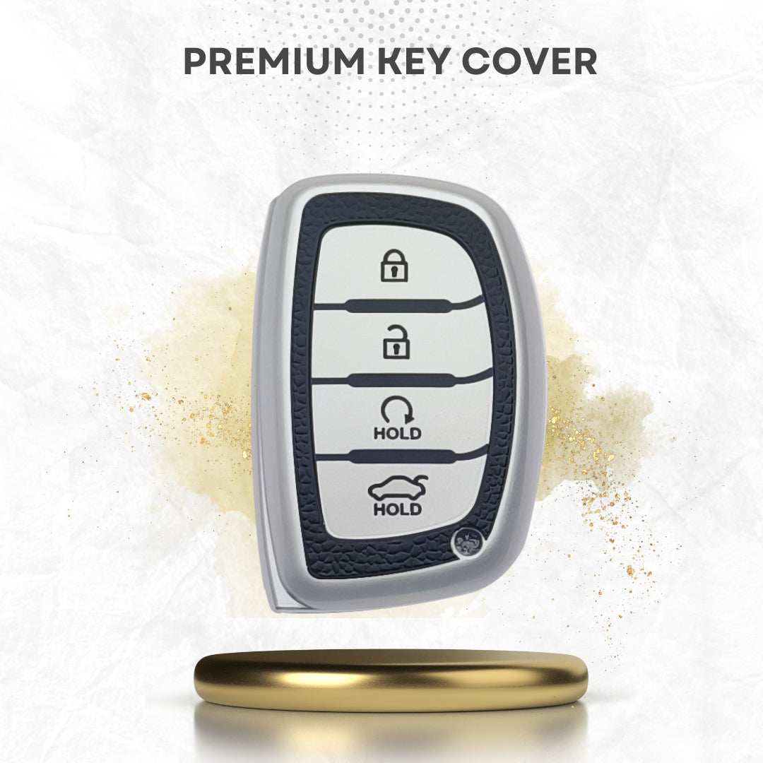 Hyundai TPU (Artificial) Leather Key Cover and Keychain. (Type 6)