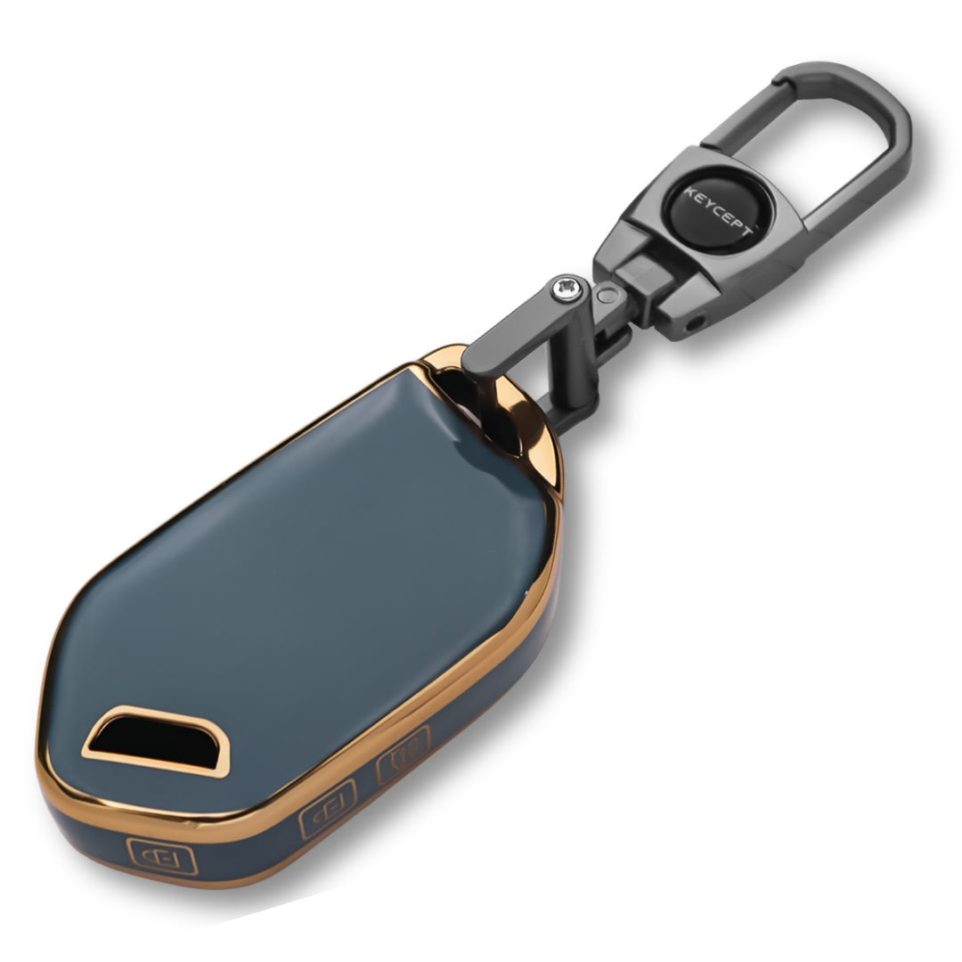 Keycept Gold Line TPU Car Key Cover for Kia Syros, EV6, EV9 4 Button smart key with keychain (Type K2)