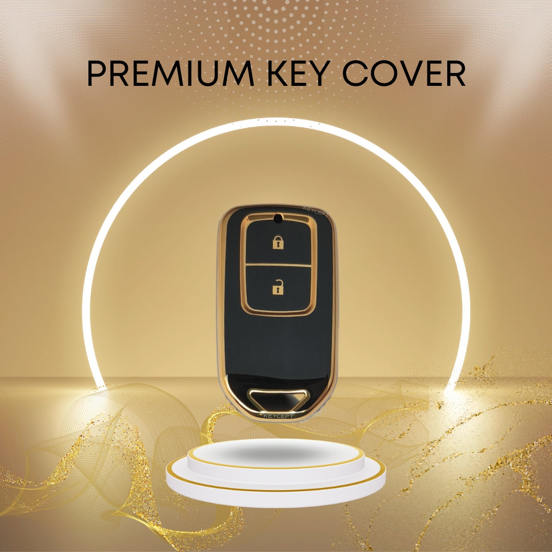 honda accord city civic amaze 2 button smart tpu black gold key cover case keychain
