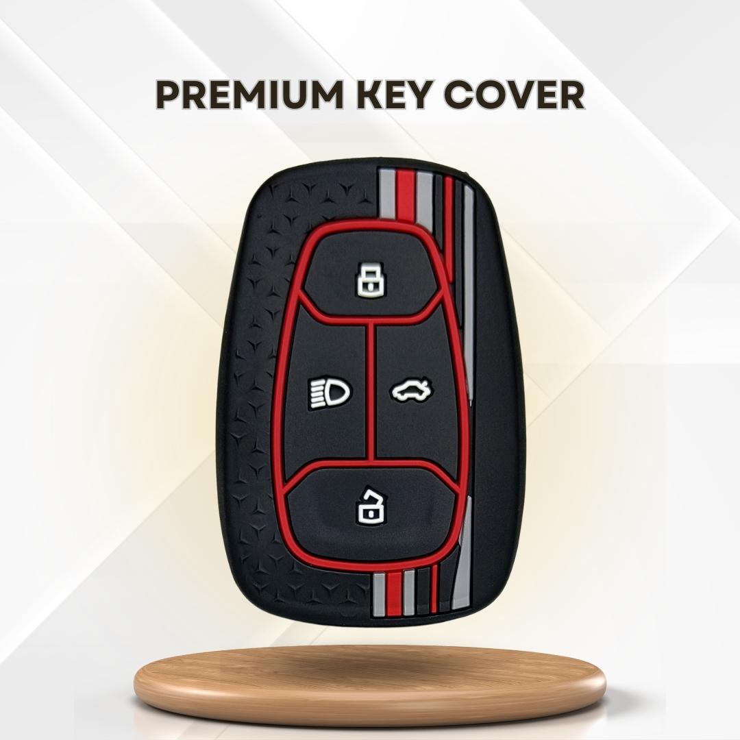 tristar tata nexon 4 button smart silicone key cover case accessories black with keychain