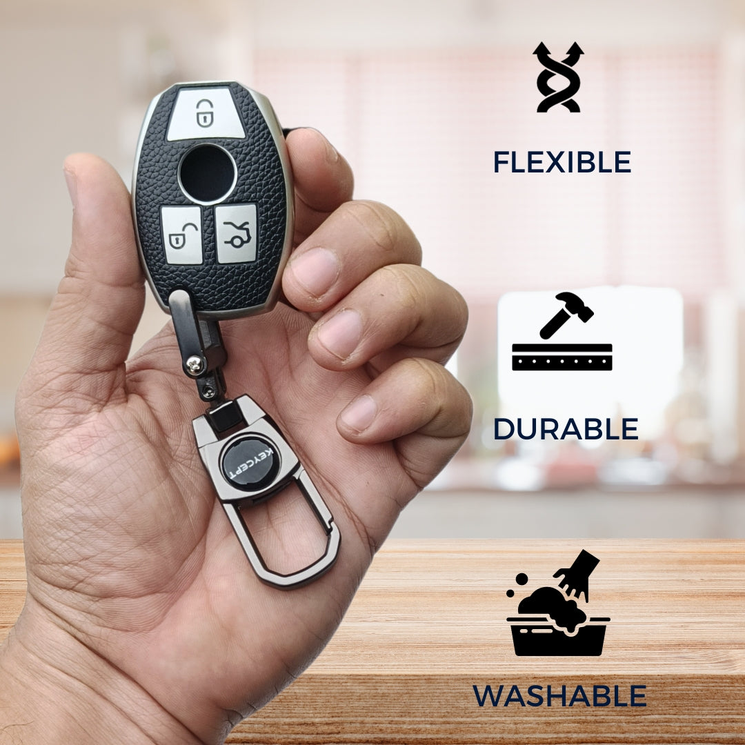 Mercedes Benz TPU Leather Key Cover with Keychain. (Type 2)
