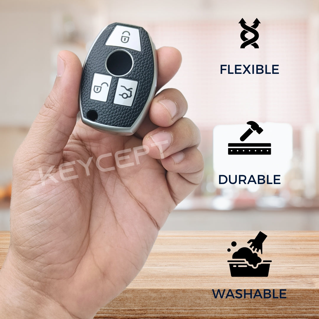 Mercedes Benz TPU (Artificial) Leather Key Cover with Keychain. (Type 7)