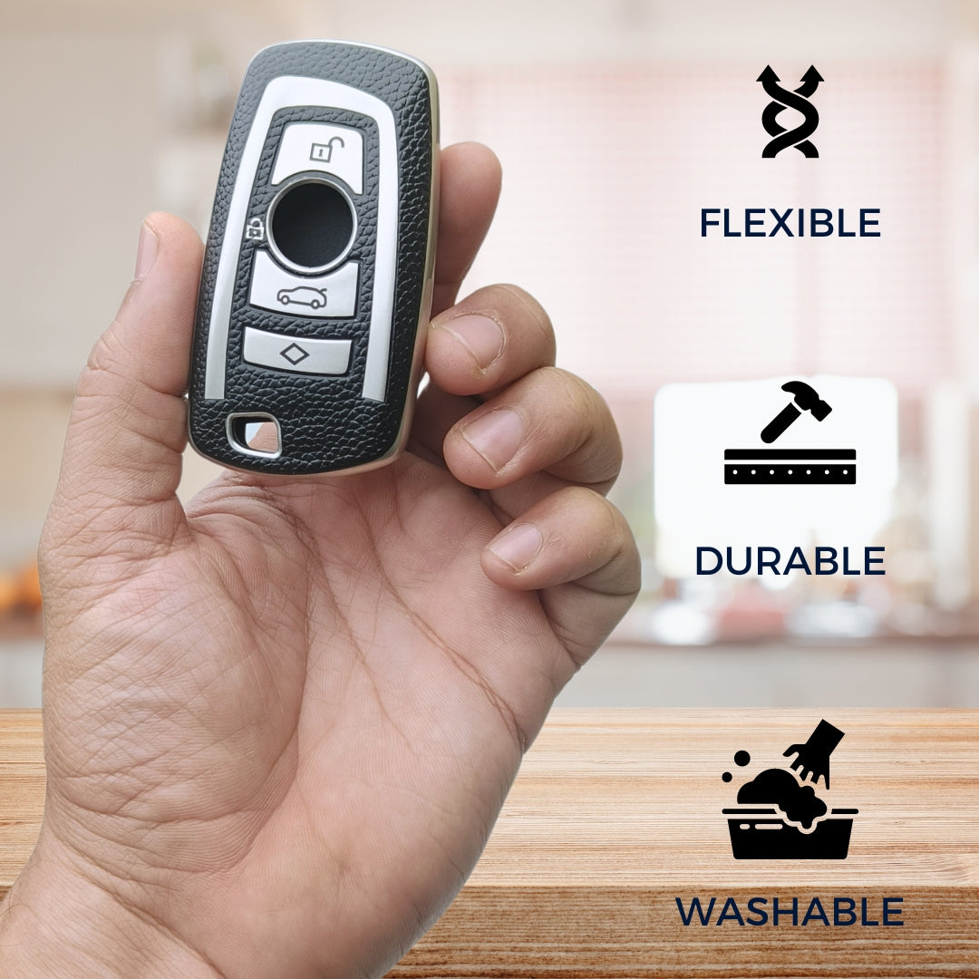 BMW TPU (Artificial) Leather Key Cover with Keychain. (Type 7)