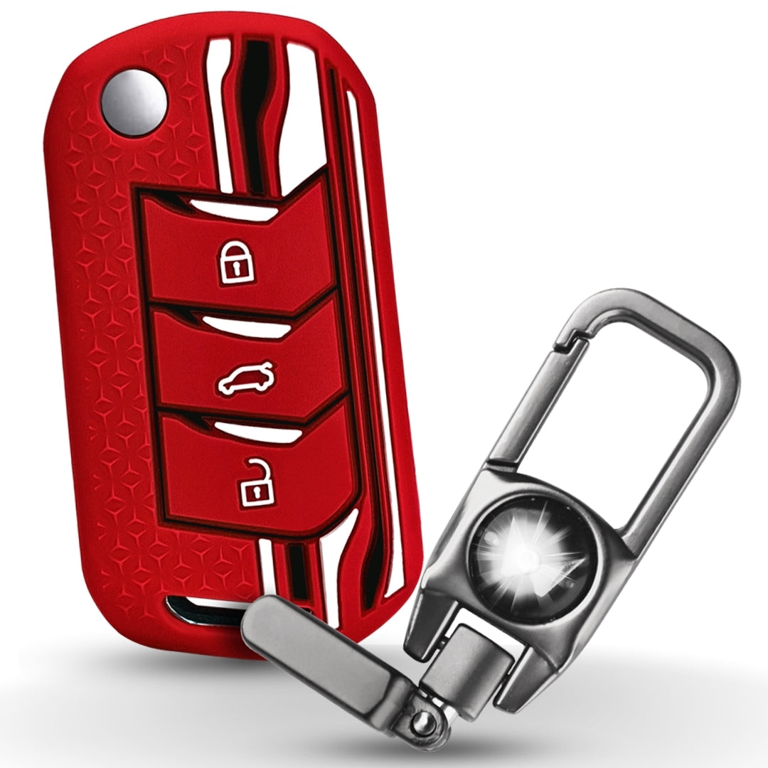 Red Tristar Silicone Car Key Cover for Mahindra 3XO, Marazzo, Scorpio S3/ S5/ S7/ S9/ S11/ TUV 300 Plus