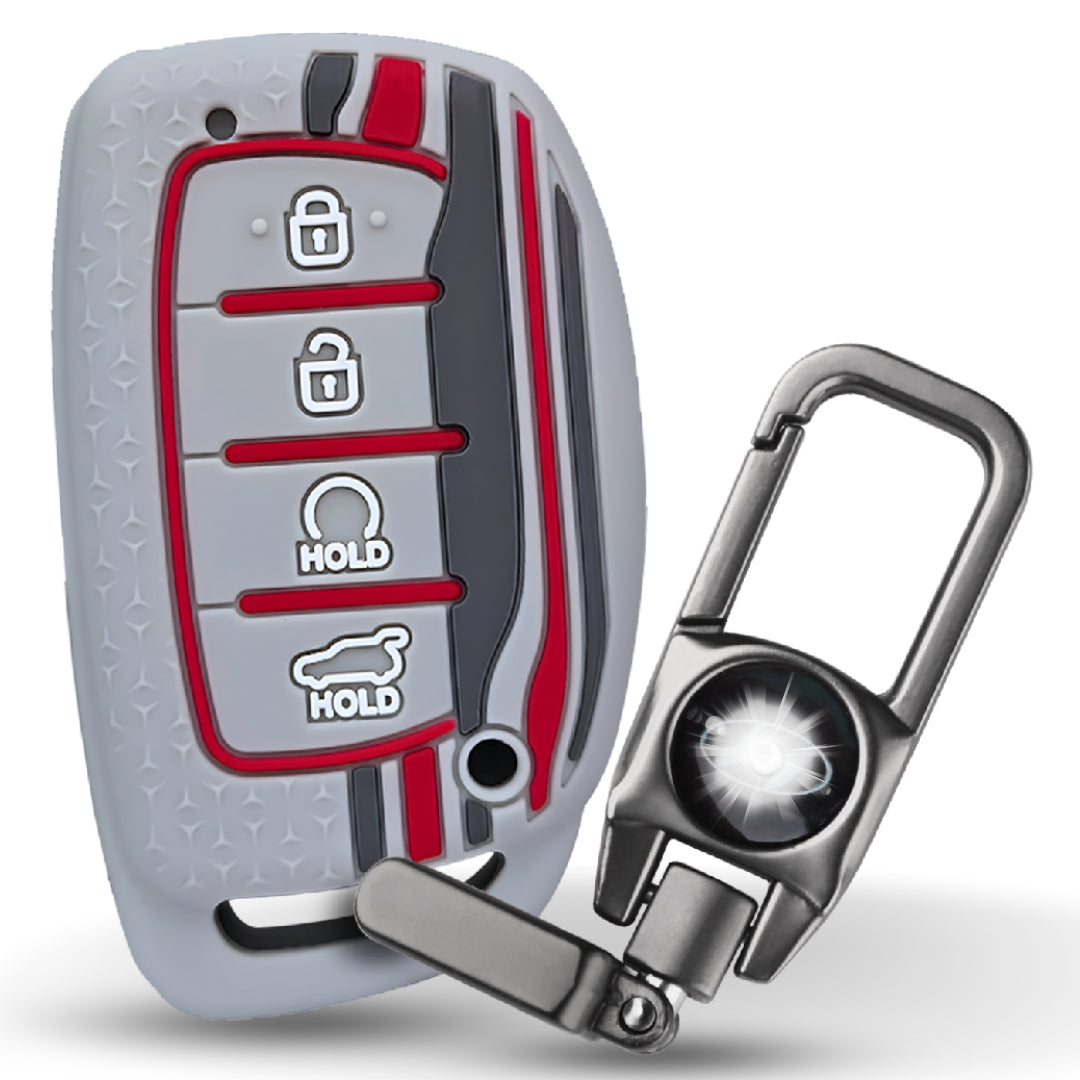 Grey Tristar Silicone key cover for Hyundai Alcazar, Creta 2021+ with keychain