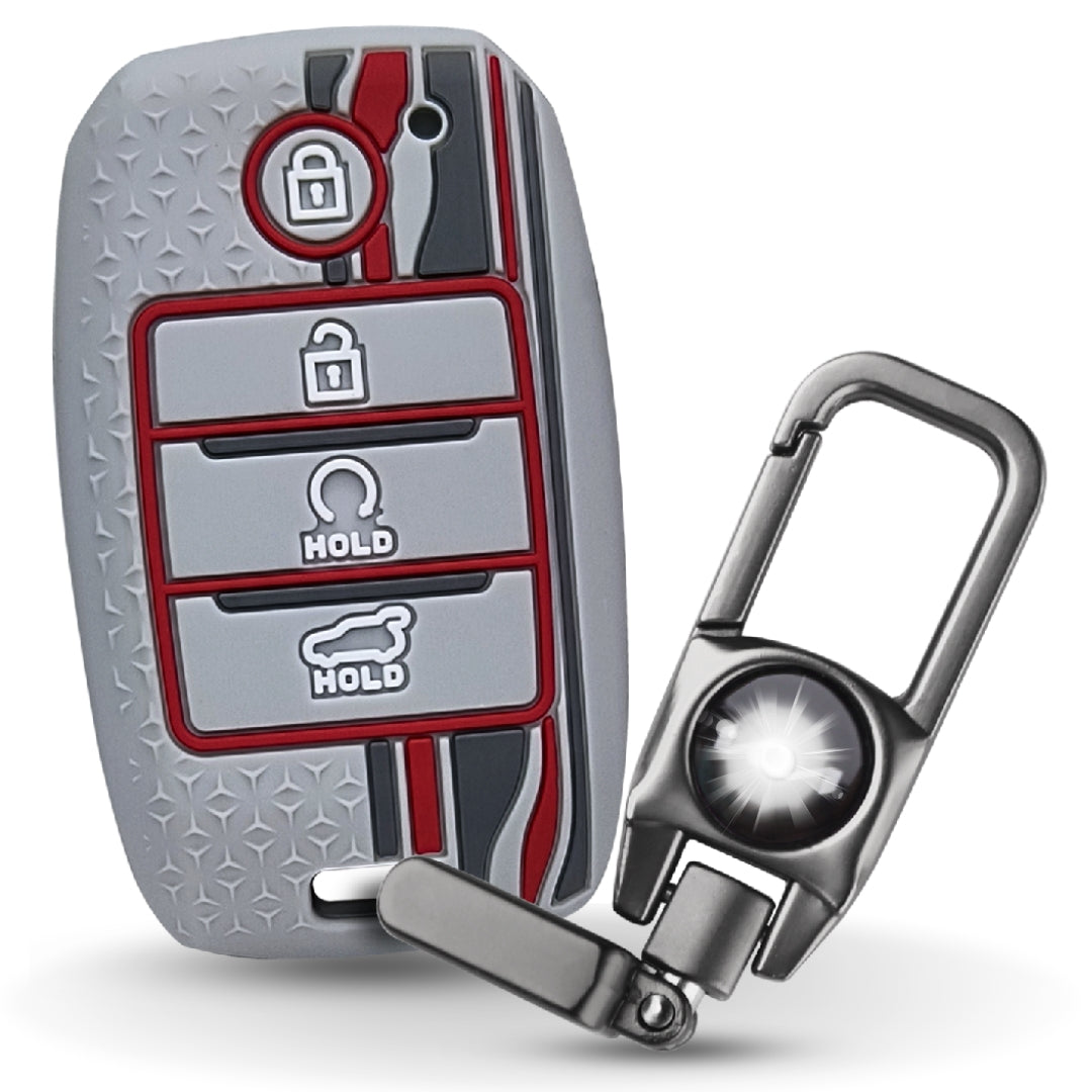Grey TriStar Silicone Key Cover for Kia Seltos 4 Button smart key with Keychain