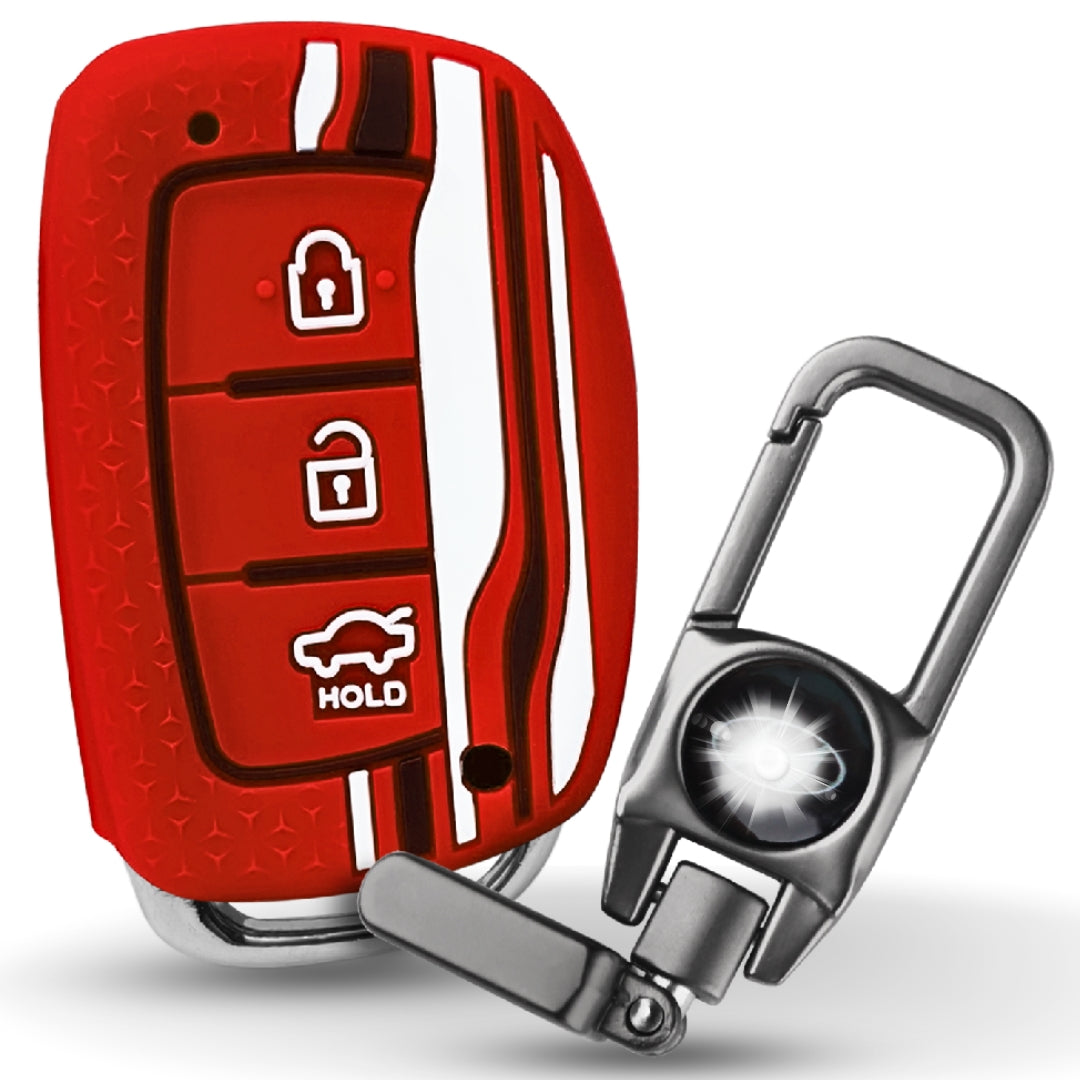 Red Tristar Silicone key cover for Hyundai Creta, Venue, Aura, i20, Grand i10 Nios, Xcent with keychain