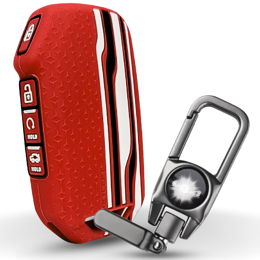 Red TriStar Silicone Car Key Cover for Kia Seltos, Sonet 2023+ with Keychain
