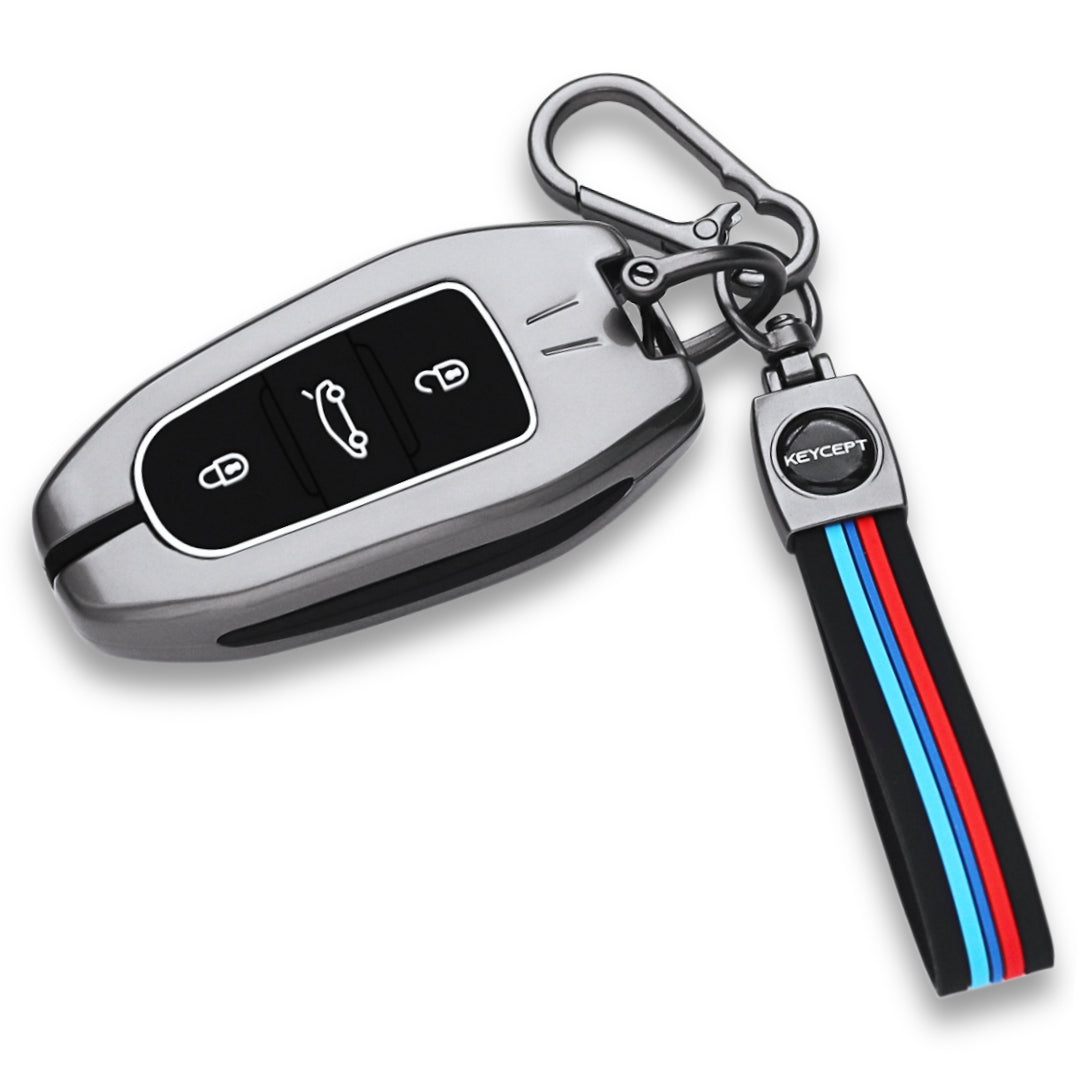 Keycept Metal Alloy Car Key Cover for Citroen C5 Aircross 3 Button Smart Key with keychain (Type M2)