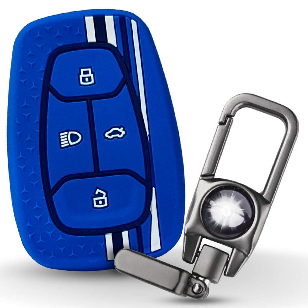 Blue TrStar Silicone Key Cover for Tata Nexon, Altroz, Harrier, Tigor, Punch, EV, Safari 2021 Smart Key with Keychain