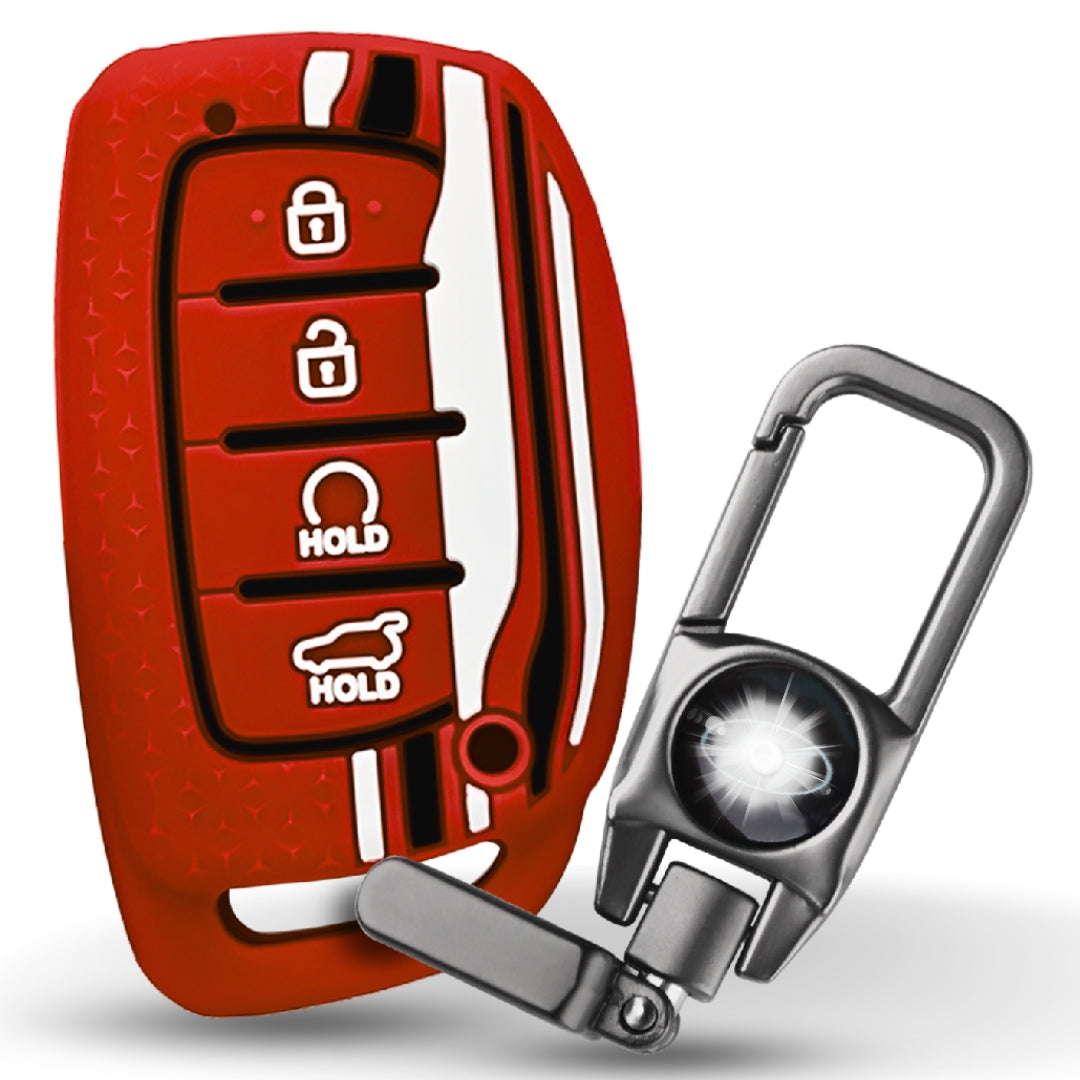 Red Tristar Silicone key cover for Hyundai Alcazar, Creta 2021+ with keychain