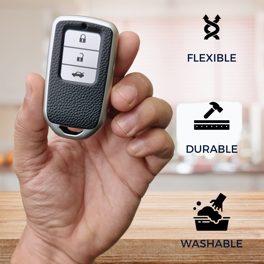 Honda TPU Leather Key Cover with Keychain. (Type 1)