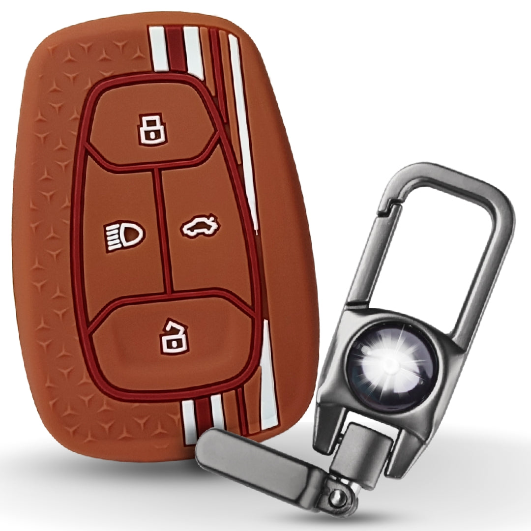 Brown TrStar Silicone Key Cover for Tata Nexon, Altroz, Harrier, Tigor, Punch, EV, Safari 2021 Smart Key with Keychain