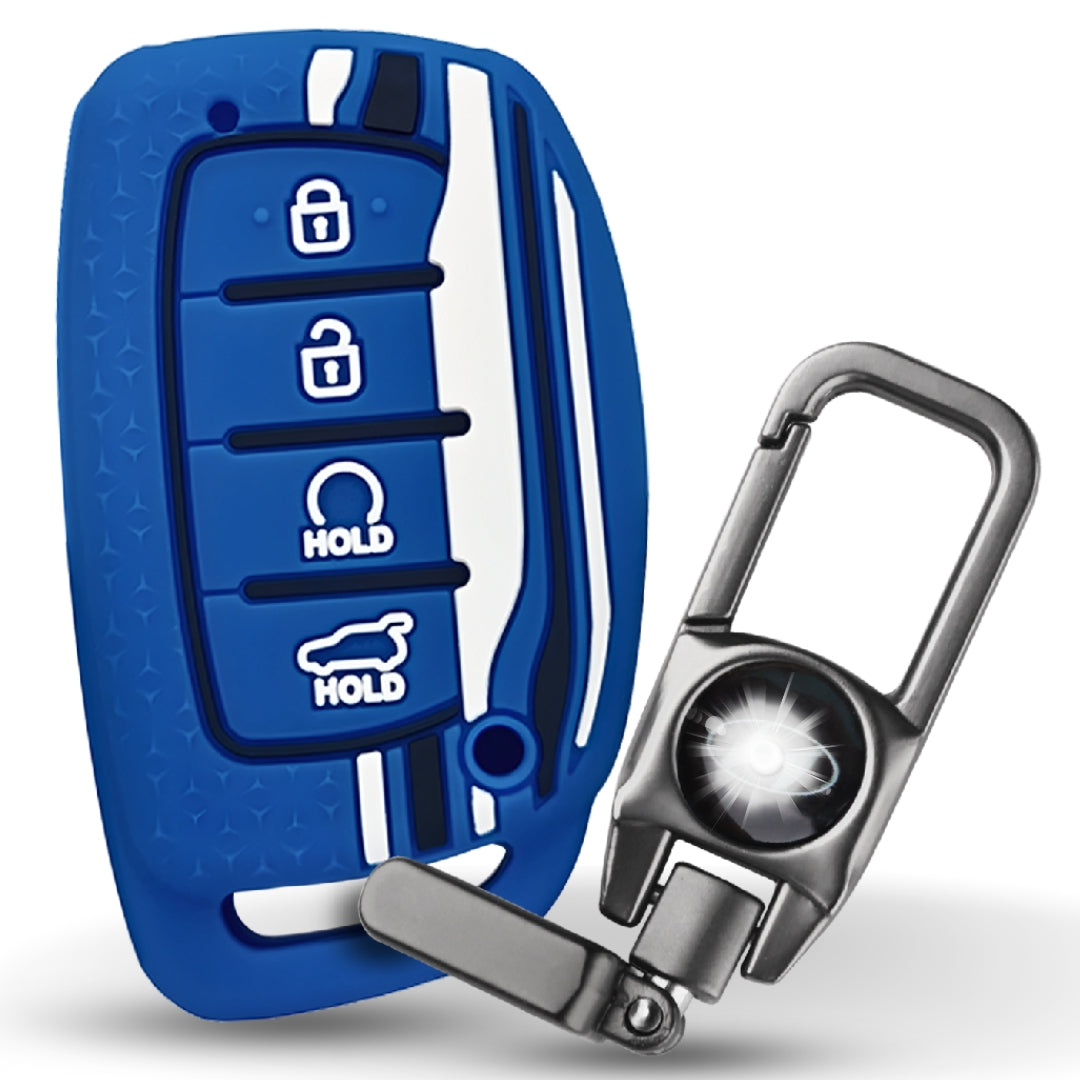 Blue Tristar Silicone key cover for Hyundai Alcazar, Creta 2021+ with keychain