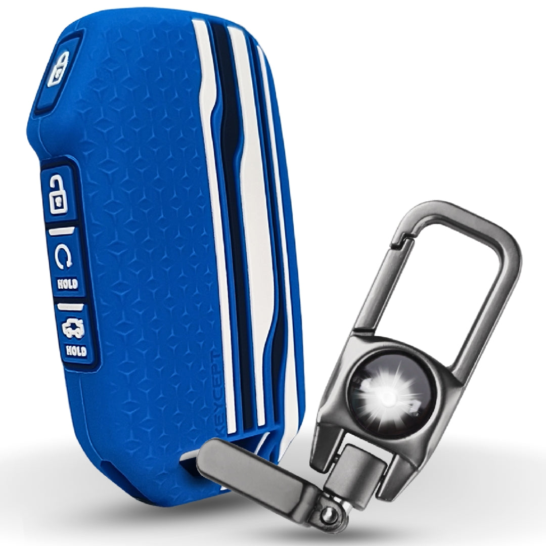 Blue TriStar Silicone Car Key Cover for Kia Seltos, Sonet 2023+ with Keychain