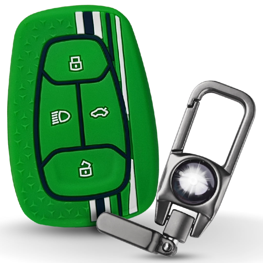 Green TrStar Silicone Key Cover for Tata Nexon, Altroz, Harrier, Tigor, Punch, EV, Safari 2021 Smart Key with Keychain
