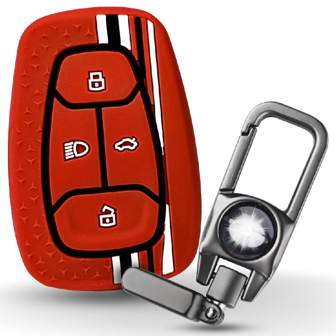 Red TrStar Silicone Key Cover for Tata Nexon, Altroz, Harrier, Tigor, Punch, EV, Safari 2021 Smart Key with Keychain