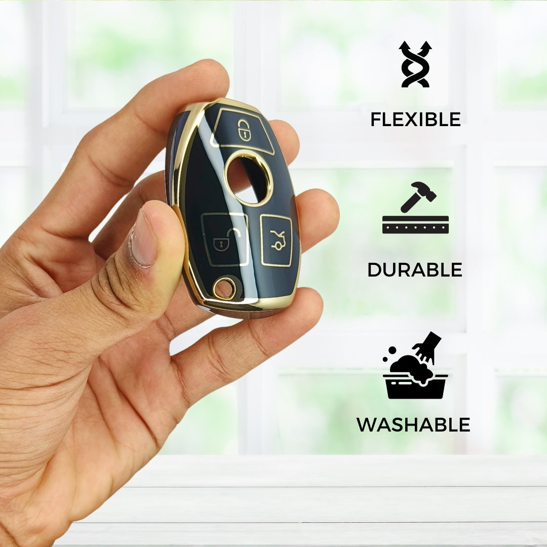 Mercedes Benz Gold Line TPU Key Cover with Keychain (Type 2)