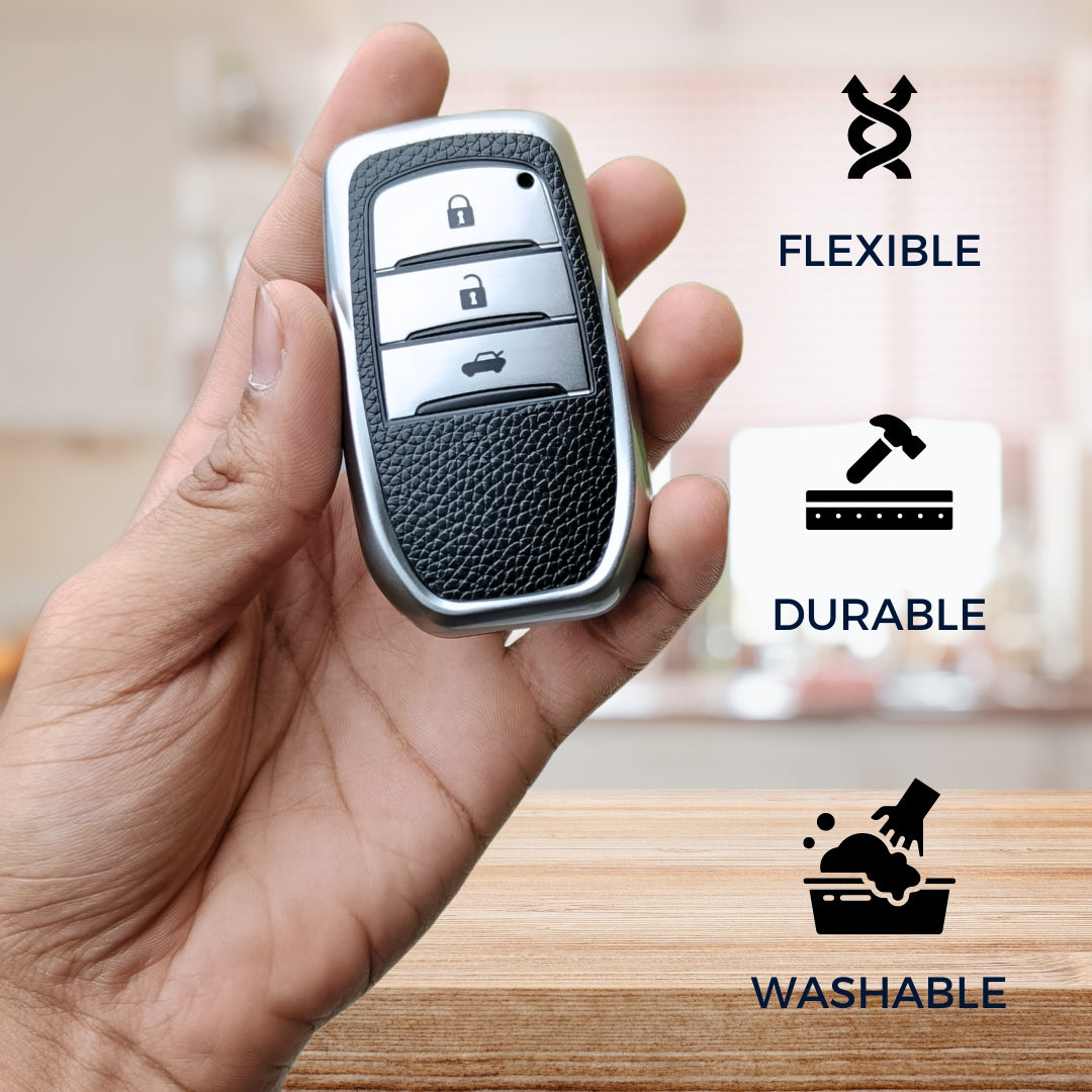 Toyota TPU (Artificial) Leather Key Cover with Keychain (Type 6)