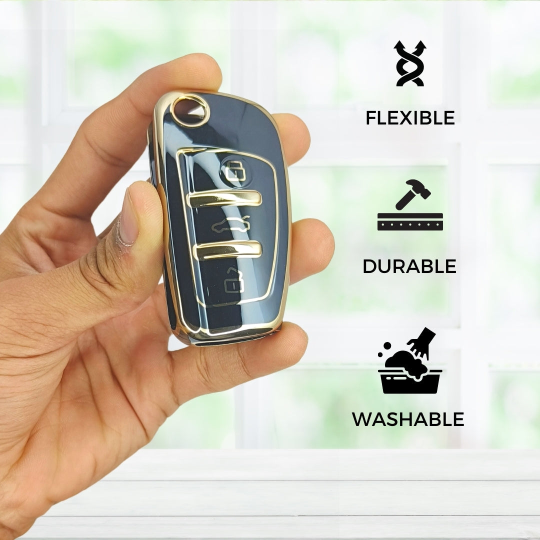 Blue Gold Line TPU Key Cover for Audi A1, A3, A6, Q2, Q3, Q7, TT, TTS, R8, S3, S6, RS 3 button flip key