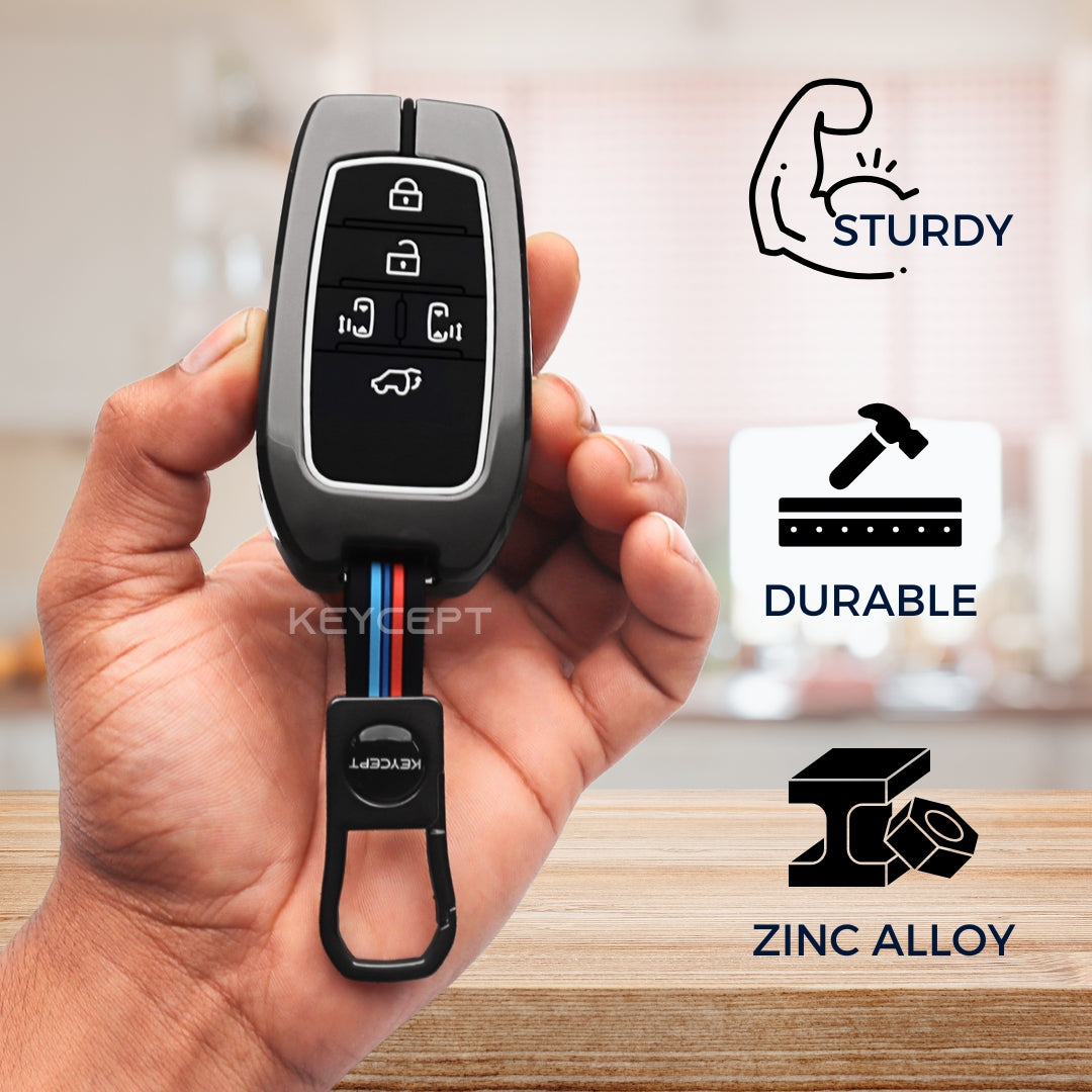 Keycept Metal Alloy Car Key Cover for Toyota Vellfire 5 Button Smart Key with keychain (Type M1)