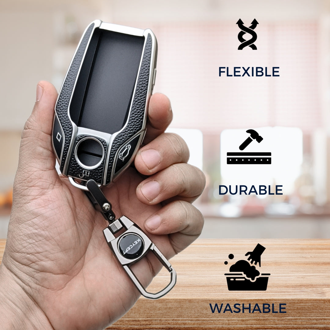 BMW TPU Leather Key Cover With Keychain. (Type 2)