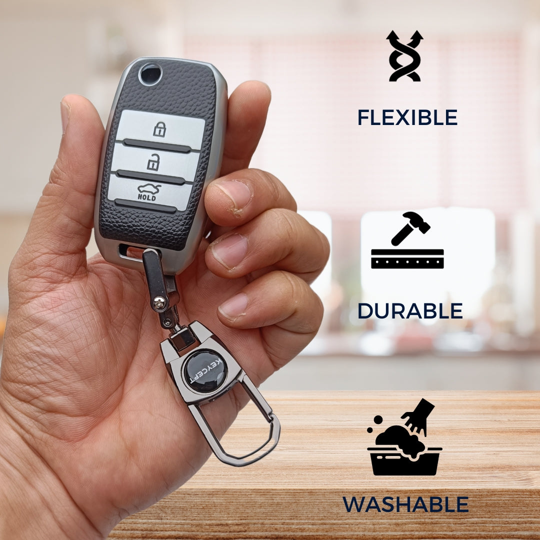 Kia TPU Leather Key Cover with Keychain. (Type 2)