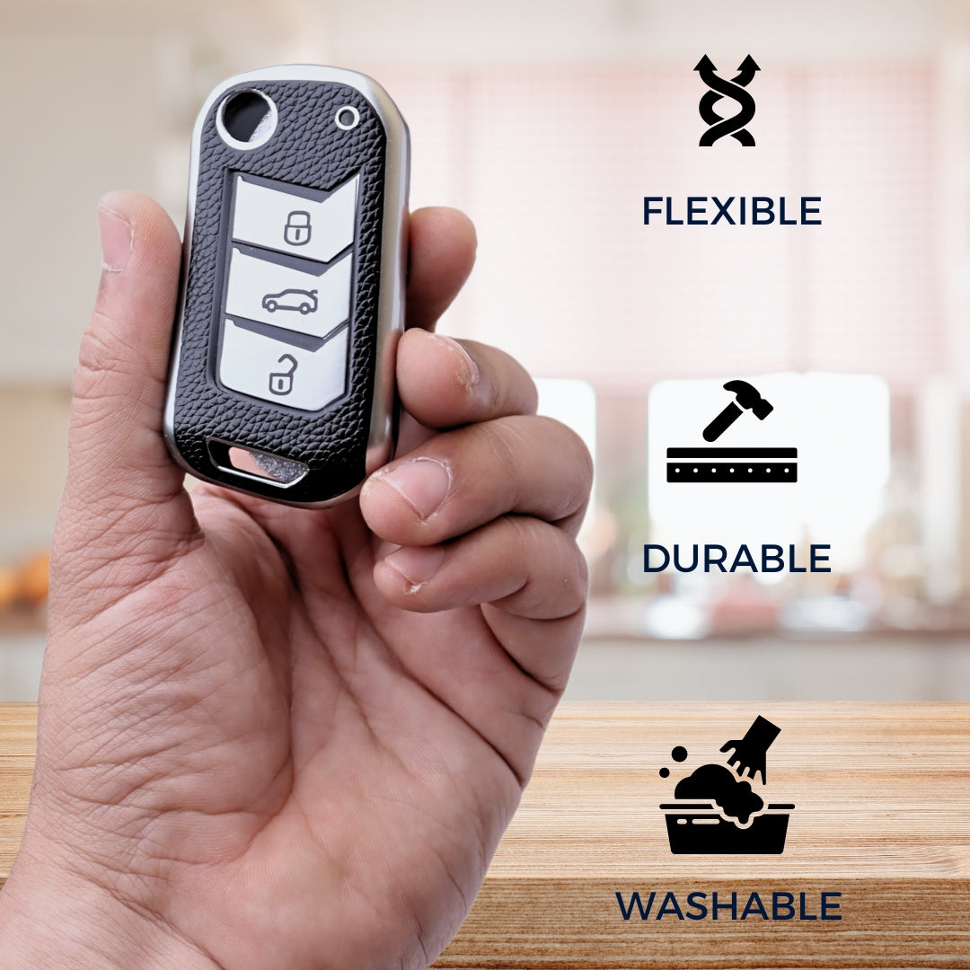 Mahindra TPU (Artificial) Leather Key Cover with Keychain. (Type 7)