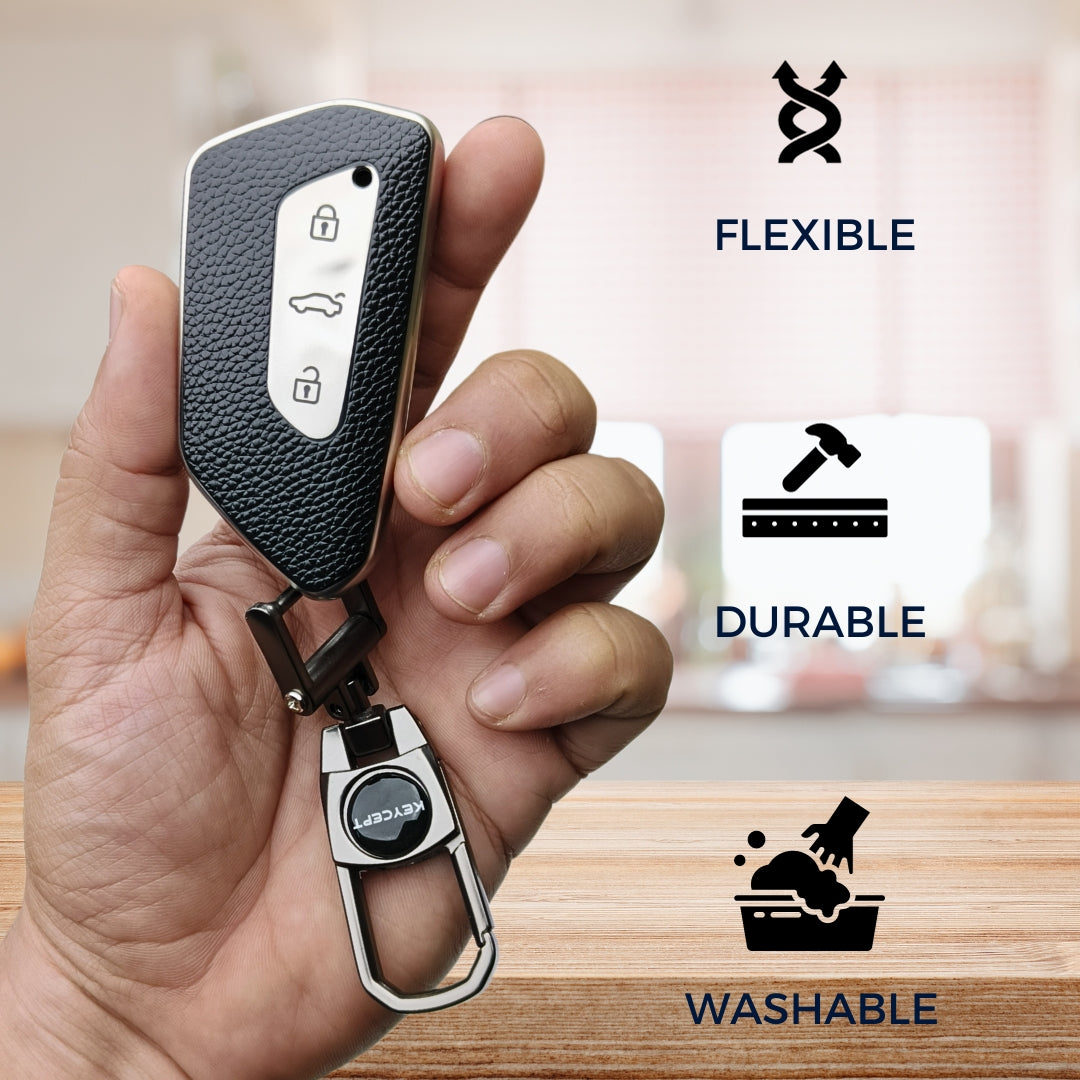 Skoda/ Volkswagen TPU Leather Key Cover with Keychain. (Type 2)