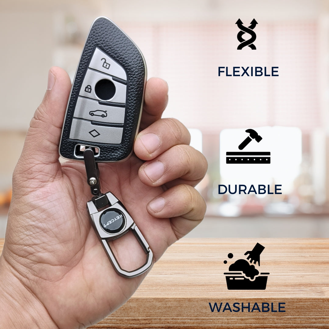 BMW TPU Leather Key Cover With Keychain. (Type 2)