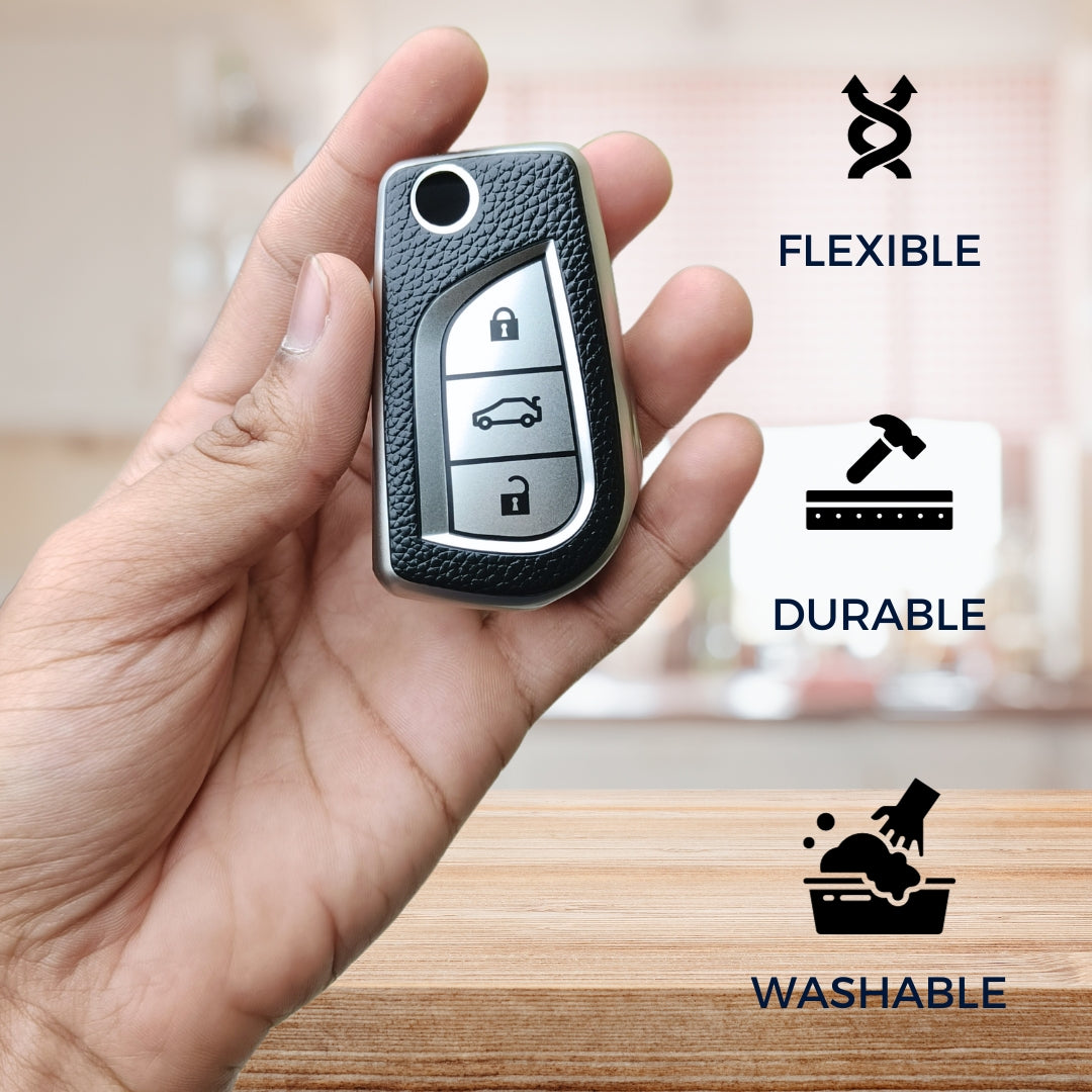 Toyota TPU Leather Key Cover with Keychain (Type 1)