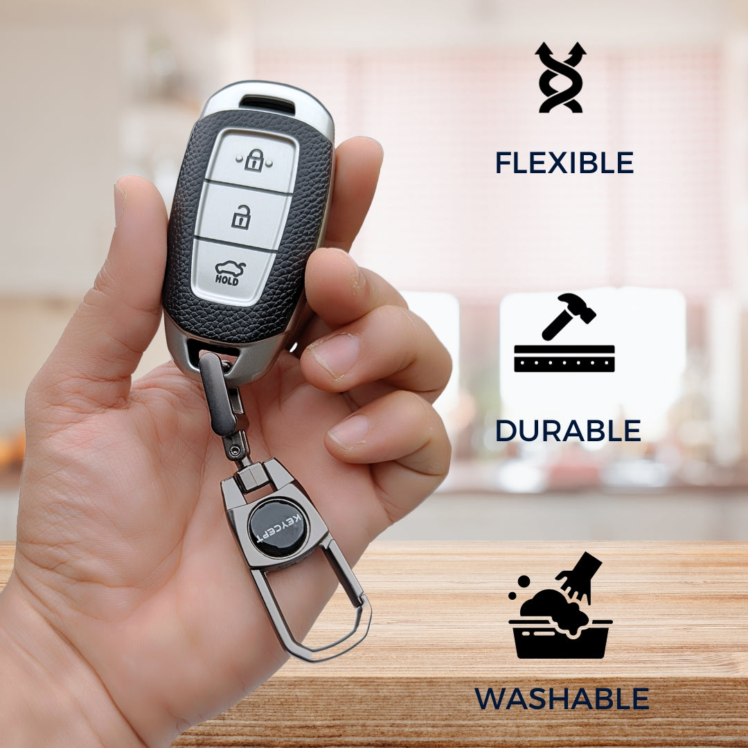 Hyundai TPU Leather Key Cover with Keychain. (Type 2)